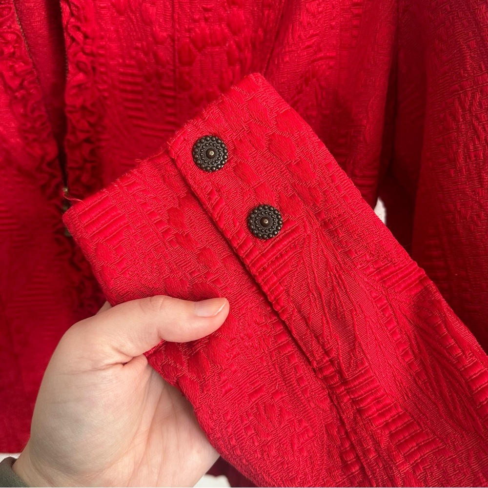 Ruby Rd Red Textured Ruffle Zip Jacket | Size 10 | Y2K Boho - Picture 4 of 9